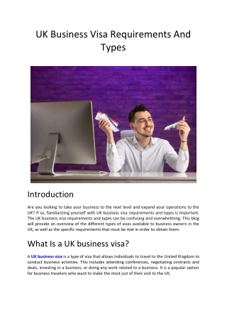 UK Business Visa Requirements And Types