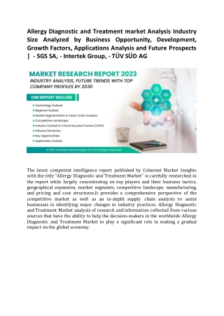 Allergy Diagnostic and Treatment market Analysis