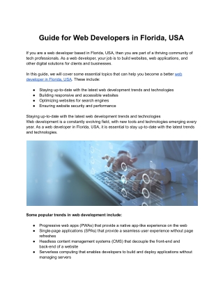 Guide for Web Developers in Florida, USA