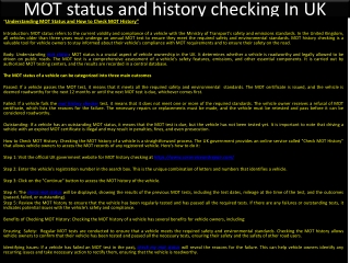 MOT status and history checking In UK