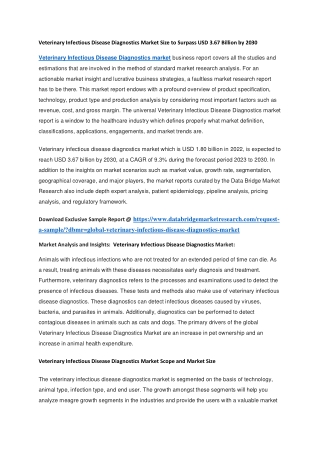 Veterinary Infectious Disease Diagnostics Market Size to Surpass USD 3.67 Billion by 2030