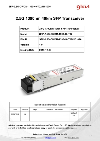 2.5G 1390nm 40km SFP Transceiver