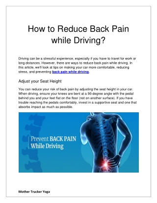 How to Reduce Back Pain while Driving?