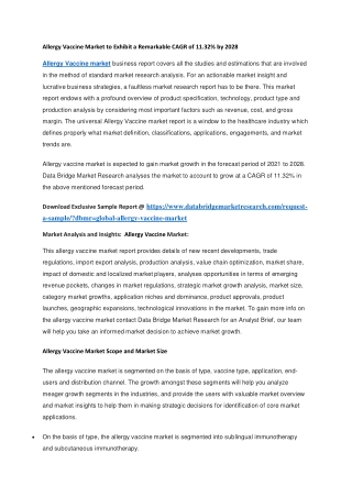Allergy Vaccine Market to Exhibit a Remarkable CAGR of 11.32 by 2028