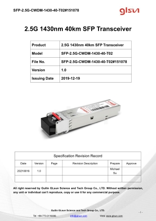 2.5G 1430nm 40km SFP Transceiver