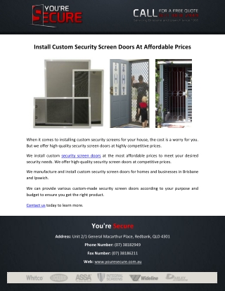 Install Custom Security Screen Doors At Affordable Prices