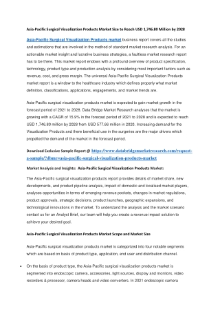 Asia-Pacific Surgical Visualization Products Market Size to Reach USD 1,746.80 Million by 2028