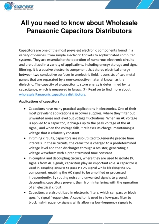 All you need to know about Wholesale Panasonic Capacitors Distributors