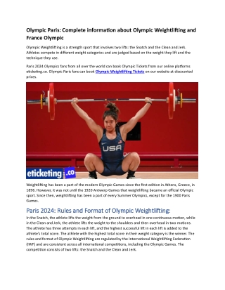 Olympic Paris Complete information about Olympic Weightlifting and France Olympic