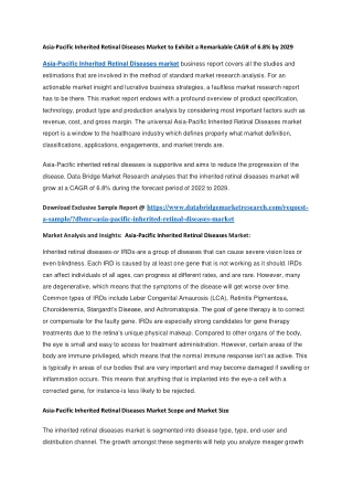 Asia-Pacific Inherited Retinal Diseases Market to Exhibit a Remarkable CAGR of 6.8 by 2029