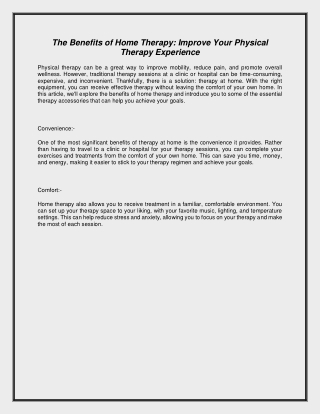 The Benefits of Home Therapy Improve Your Physical Therapy Experience