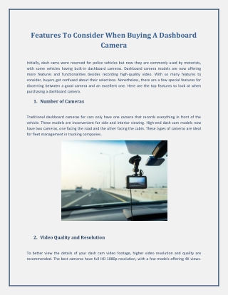 Features To Consider When Buying A Dashboard Camera