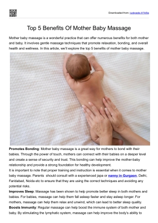 Top 5 Benefits Of Mother Baby Massage