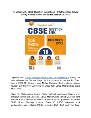 ‘Together with’ Class 10 CBSE Question Bank Mathematics (Basic) for Session 2023