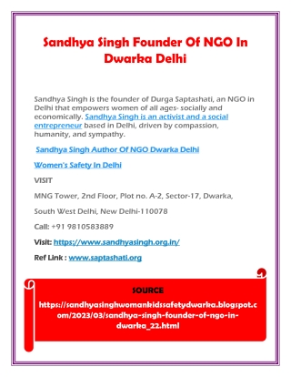 Sandhya Singh Founder Of NGO In Dwarkaa Delhi