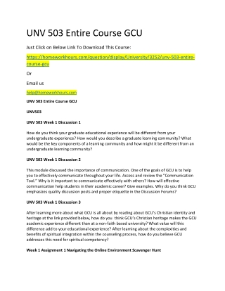 UNV 503 Entire Course GCU