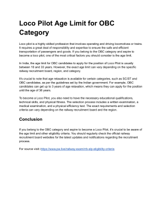 Loco Pilot Age Limit for OBC Category
