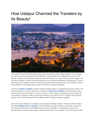 How Udaipur Charmed the Travelers by its Beauty