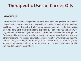 Therapeutic Uses of Carrier Oils