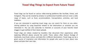 Travel Vlog Things to Expect from Future Travel