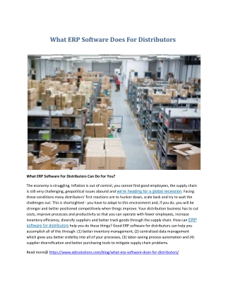 What ERP Software Does For Distributors