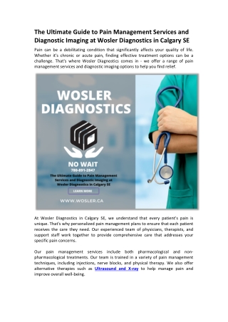 The Ultimate Guide to Pain Management Services and Diagnostic Imaging at Wosler Diagnostics in Calgary SE