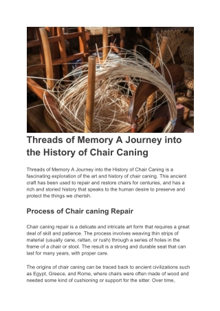 Threads of Memory A Journey into the History of Chair Caning