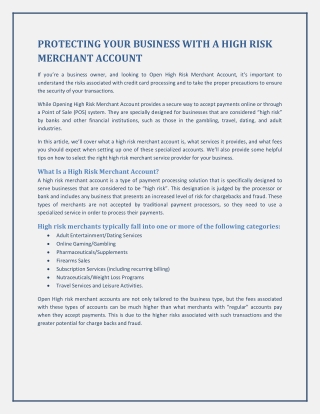 Protecting Your Business With a High Risk Merchant Account