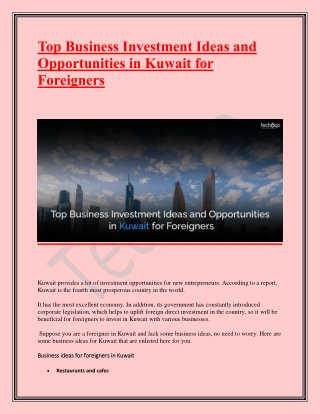 Top Business Investment Ideas and Opportunities in Kuwait for Foreigners