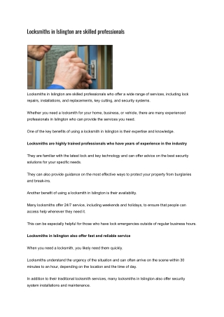 Locksmiths in Islington are skilled professionals