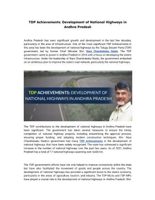 TDP Achievements Development of National Highways in Andhra Pradesh