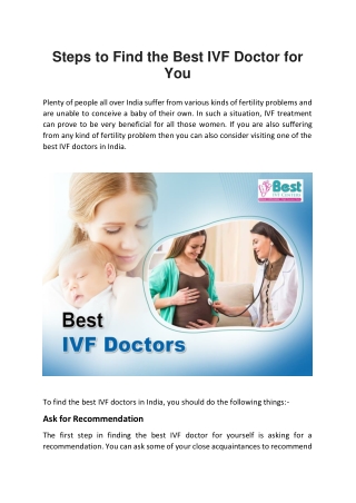 Steps to Find the Best IVF Doctor for You - Best Ivf Centers