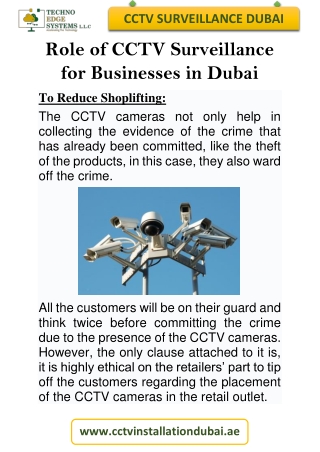 Role of CCTV Surveillance for Businesses in Dubai