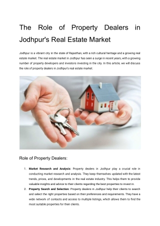 The Role of Property Dealers in Jodhpur's Real Estate Market