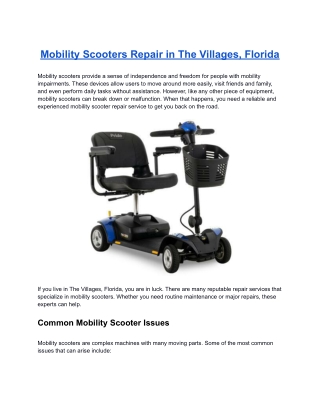 Mobility Scooters Repair in The Villages, Florida