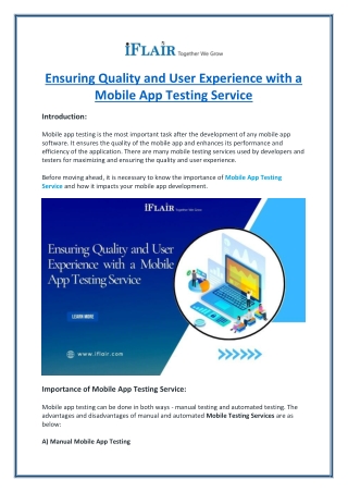 Ensuring Quality and User Experience with a Mobile App Testing Service