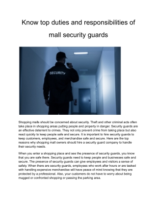 Know top duties and responsibilities of mall security guards