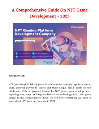 A Comprehensive Guide On NFT Game Development - 2023