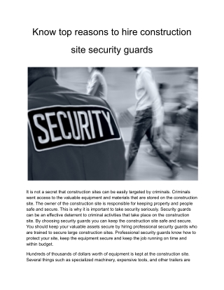 Know top reasons to hire construction site security guards