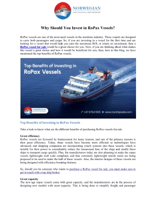 Why Should You Invest in RoPax Vessels