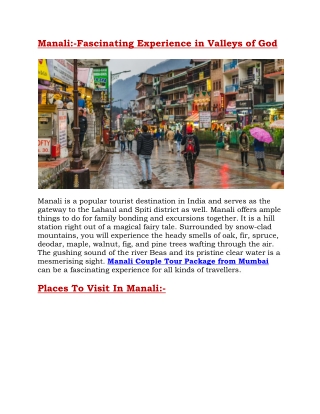 Manali Tour Package From Mumbai 5 april