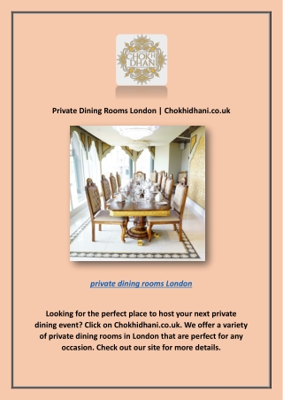 Private Dining Rooms London | Chokhidhani.co.uk