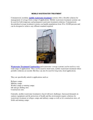 Mobile Wastewater Treatment Systems