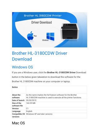Brother HL-3180CDW Driver Download