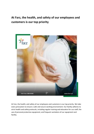 At Farz, the health, and safety of our employees and customers is our top priority.