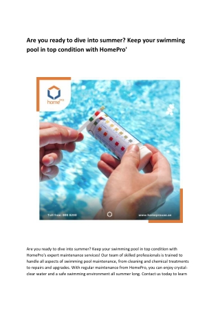 Are you ready to dive into summer Keep your swimming pool in top condition with HomePro'