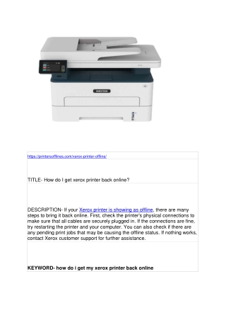 How do I get xerox printer back online?