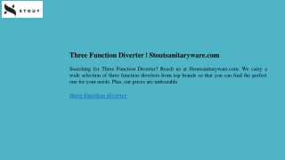 Three Function Diverter  Stoutsanitaryware.com