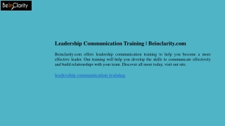 Leadership Communication Training  Beinclarity.com