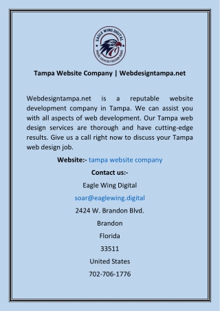 Tampa Website Company  Webdesigntampa.net